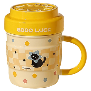 可爱马克杯办公室带盖陶瓷水杯女生高颜值情侣杯小猫杯子伴手礼物