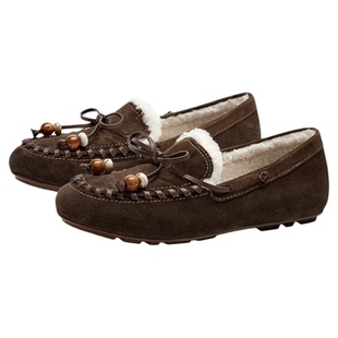 KISSCAT接吻猫[费尔岛]绒面豆豆鞋25冬新软底加绒乐福鞋毛毛鞋女