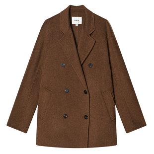 COVERINS2024年冬季新款经典双排扣羊毛驼绒双面呢大衣外套女短款