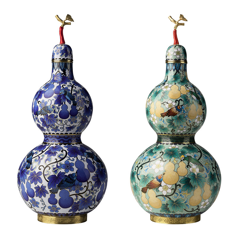 铜师傅《平安福禄》《福禄双全》客厅紫铜景泰蓝葫芦摆件 工艺品