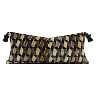 柏洛斯Kunst〖陌路〗轻奢北欧黑咖抽象几何纹沙发长腰枕床头背靠