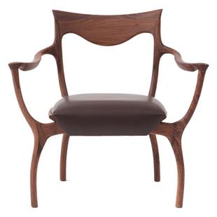 创意意式休闲椅轻奢北美黑胡桃木实木椅子餐厅客厅大师设计师家具