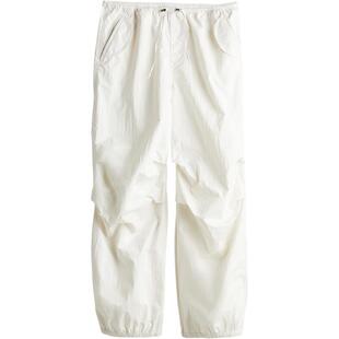 HM女装休闲裤冬季宽松自然腰阔腿抽绳降落伞长裤1214225