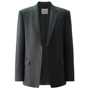 OCHIRLY欧时力  羊毛醋酸西装外套女无扣中长高级感秋冬尖货