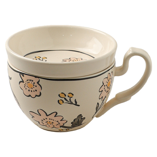 舍里复古马克杯咖啡杯碟带盖大容量陶瓷办公室喝水杯高颜值早餐杯