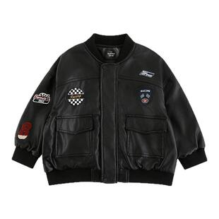 幼悠男童机车风皮衣夹克秋冬新款复古短款棒球服柔软好穿帅气外套