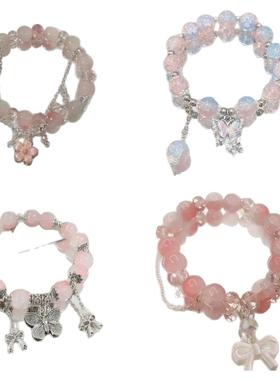 蜜桃琉璃蝴蝶结手链手串四件套