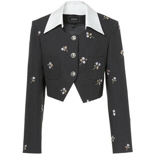 MAXRIENY法式田园刺绣宽肩短款西装外套格雷系穿搭高级气质感女装