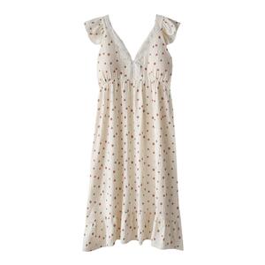 小飞袖花边甜美吊带带胸垫睡裙夏季纯棉纱布薄款露背家居服睡衣