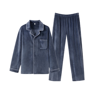 三枪秋冬加绒情侣抗静电睡衣男珊瑚绒长袖可外穿超柔软家居服女