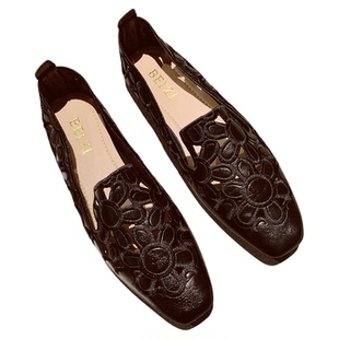 法式复古镂空单鞋女夏季2025新款包头凉鞋平底鞋仙女风软底豆豆鞋