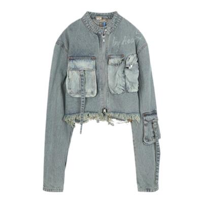 LALABOBO毛边破损牛仔夹克