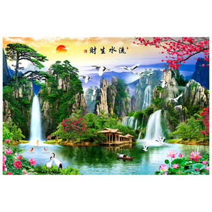 3D立体山水画墙纸客厅沙发电视背景墙壁布办公室茶室装饰壁画壁纸