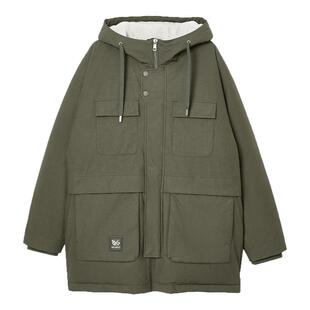 杰克琼斯outlets冬季宽松抽绳连帽字母刺绣中长款羽绒服男装
