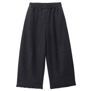 设计师款佐丹奴裤子女装花边裤脚休闲裤松紧腰九分阔腿裤18415631