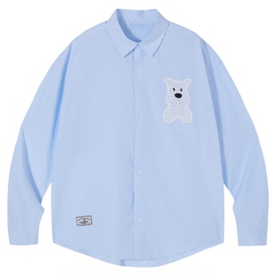 PSO Brand 男装女装可爱西高地情侣长袖寸衫衬衣宽松格子衬衫秋季