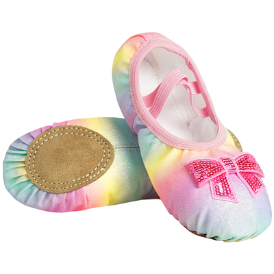 儿童舞蹈鞋彩虹亮片缎面鞋