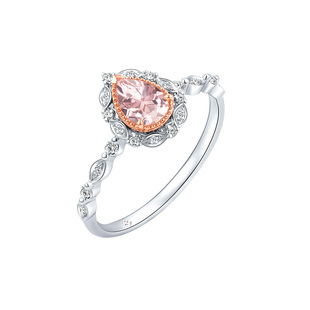 周大福SOINLOVE 月桂之心18K金水滴形摩根石钻石戒指生日礼物