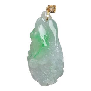 缅甸天然A货翡翠玉石冰润飘绿白菜吊坠挂件