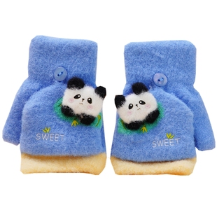 宝宝手套冬天半指翻盖露指薄款不分指4-5岁男女童儿童幼儿园小孩