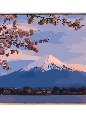 DIY神奈川手工自绘富士山油画画