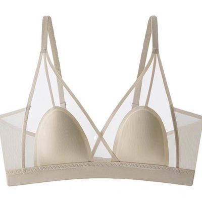 兔耳朵杯内衣女性感大胸显小无钢圈超薄聚拢蕾丝三角杯收副乳文胸