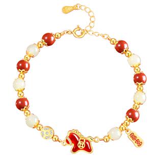 中国黄金珍尚银和田玉手链马年本命朱砂手串送女生情人节礼物s925