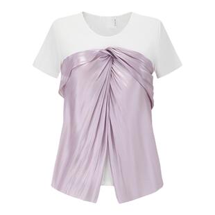 【SALE】【deepmoss】女士优雅时尚休闲气质水泽扭褶拼接短袖上衣