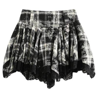 西町村屋美式废土风蕾丝短裙女2025秋季新款复古半身裙XAAC10005