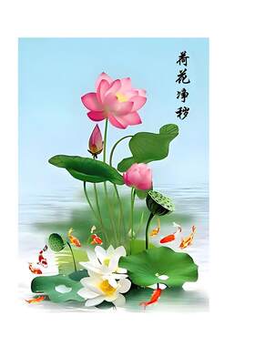 荷花鲤鱼卫生间门镇宅莲花九鱼