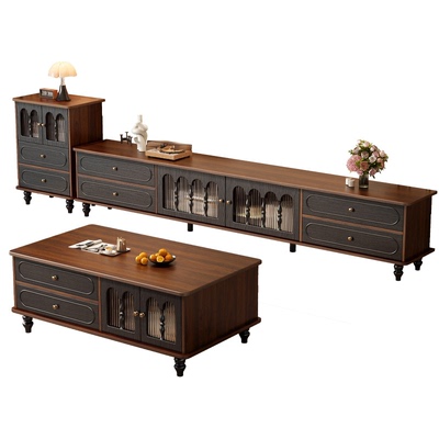 法式复古实木电视柜茶几组合