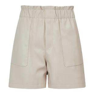 曼德诗高腰米白色皮裤2025秋季新款双色A字版宽松时尚设计感短裤