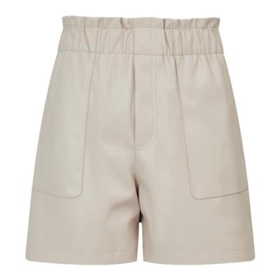 米白色皮裤曼德诗宽松高腰