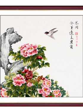 自粘式可定制背景墙方形牡丹