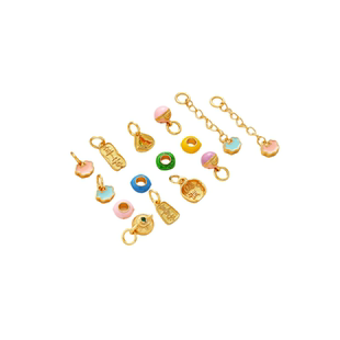 18K哑金保色滴油如意锁平安喜乐蝴蝶小吊坠甜甜圈隔圈diy吊饰配件