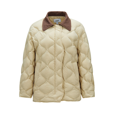 森马灯芯绒翻领轻薄中长羽绒服女