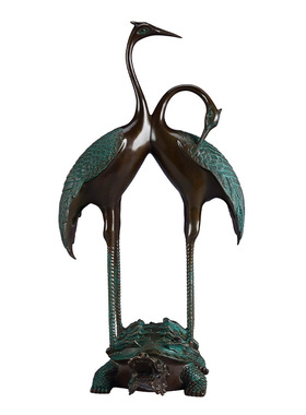 新中式黄铜双喜鹤落地摆件保平安