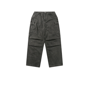 PTOFF 2025军绿复古做旧工装裤褶皱宽松直筒休闲长裤子男款运动裤