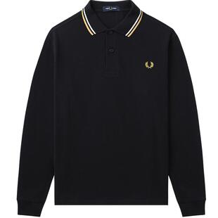 FRED PERRY男装长袖polo衫秋冬款休闲基础款条纹拼色领口翻领上衣