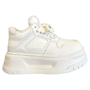 这也太舒服了吧~韩版牛皮冬季加绒6cm增高厚底小白鞋女鞋板鞋棉鞋