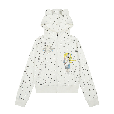 轻亚风满印星星熊耳短外套卫衣