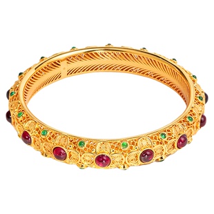 VISING珠宝培育红宝石宫廷风传承金色花丝镂空镶嵌手镯