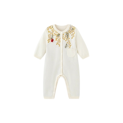 【商场同款】英氏女宝宝连体衣秋冬长袖加绒婴儿衣服保暖纯棉哈衣