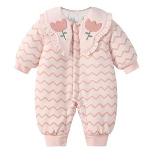 modomoma新生婴儿衣服秋冬装初生女宝保暖夹棉加厚连体衣洋气爬服