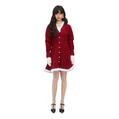 cloudseason毛边樱桃毛衣裙