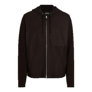 ZEGNA杰尼亚男装深棕色SECONDSKIN羊毛拉链运动衫/卫衣