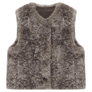百家好仿皮草无袖马甲外套冬季新款女士毛绒软糯保暖短款毛毛马甲