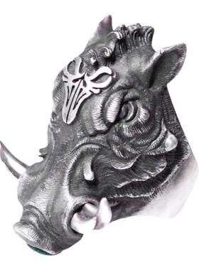 渡鸦原创欧美纯银男野猪骑士戒指