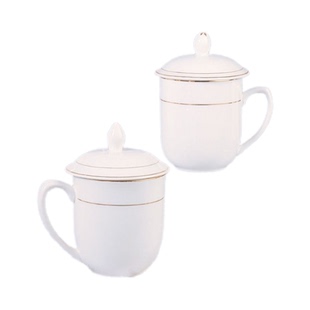 酒店宾馆水杯办公室会议杯带盖金边陶瓷茶杯礼品杯套装定制LOGO