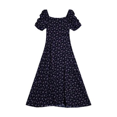 法式度假风夏季碎花泡泡袖连衣裙